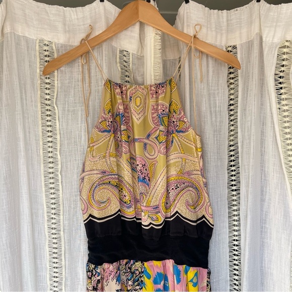 Vintage y2k Betsey Johnson Silk Mixed Print Handkerchief Midi Dress Size 4 - Picture 4 of 12